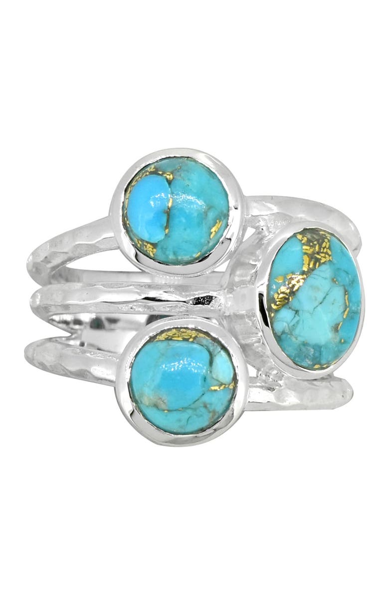 NITYA Sterling Silver Bezel Set Blue Copper Turquoise Multi Band Ring, Alternate, color,