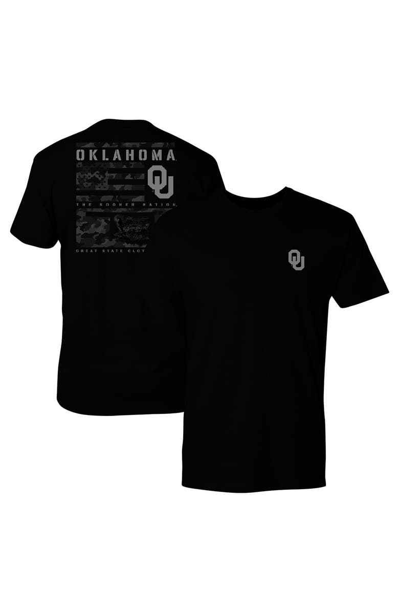 GREAT STATE CLOTHING Men's Black Oklahoma Sooners Camo Flag Panel T-Shirt, Main, color, Black