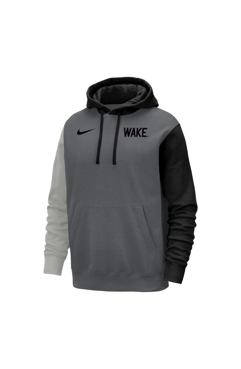 Nike Men's Nike Graphite Wake Forest Demon Deacons Color Block Club Fleece Pullover Hoodie, Alternate, color,