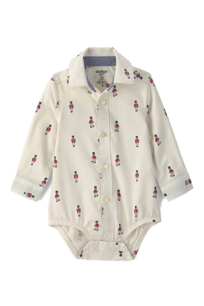 Nutcracker Cotton Twill Bodysuit, Main, color, WHITE NUTCRACKER TOP
