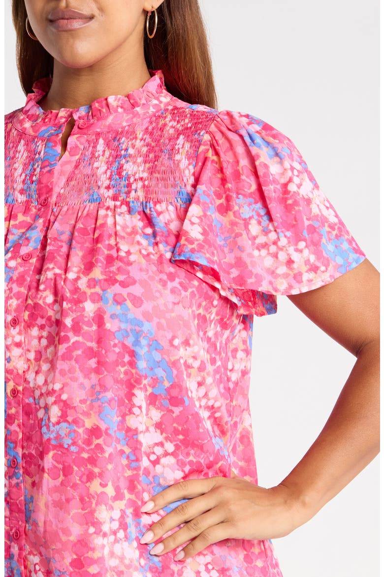 Leah Abstract Print Romy Mock Neck Cotton Top, Alternate, color, PINK BLUE