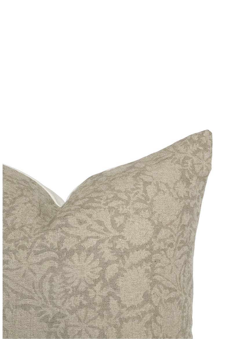 Serena Soft Greige Floral Handblock Pillow Cover, Alternate, color, Greige