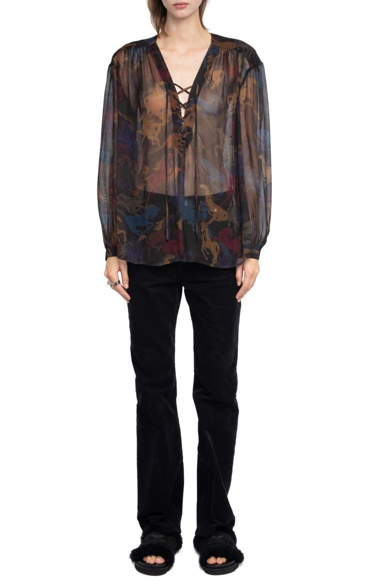 Zadig & Voltaire Tamela Horses Sheer Mousseline Top, Alternate, color,