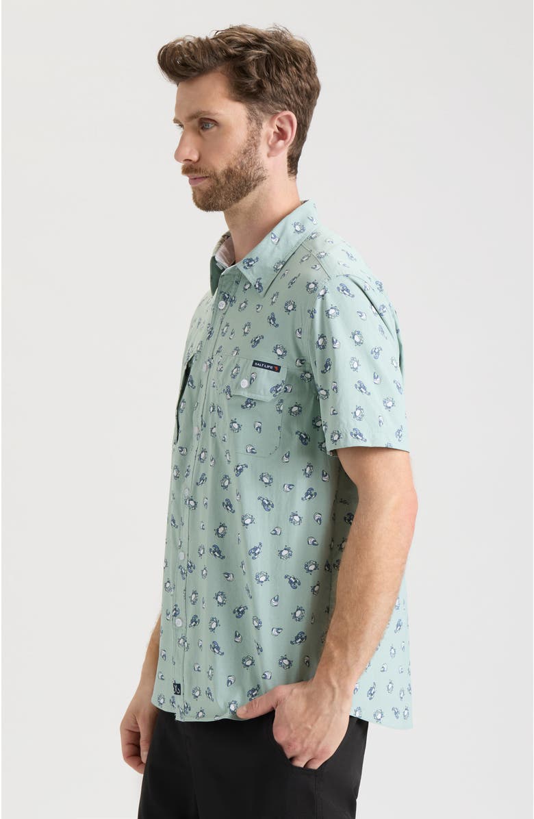Salt Life Crustacean Life Woven Short Sleeve Shirt, Alternate, color, Sagebrush