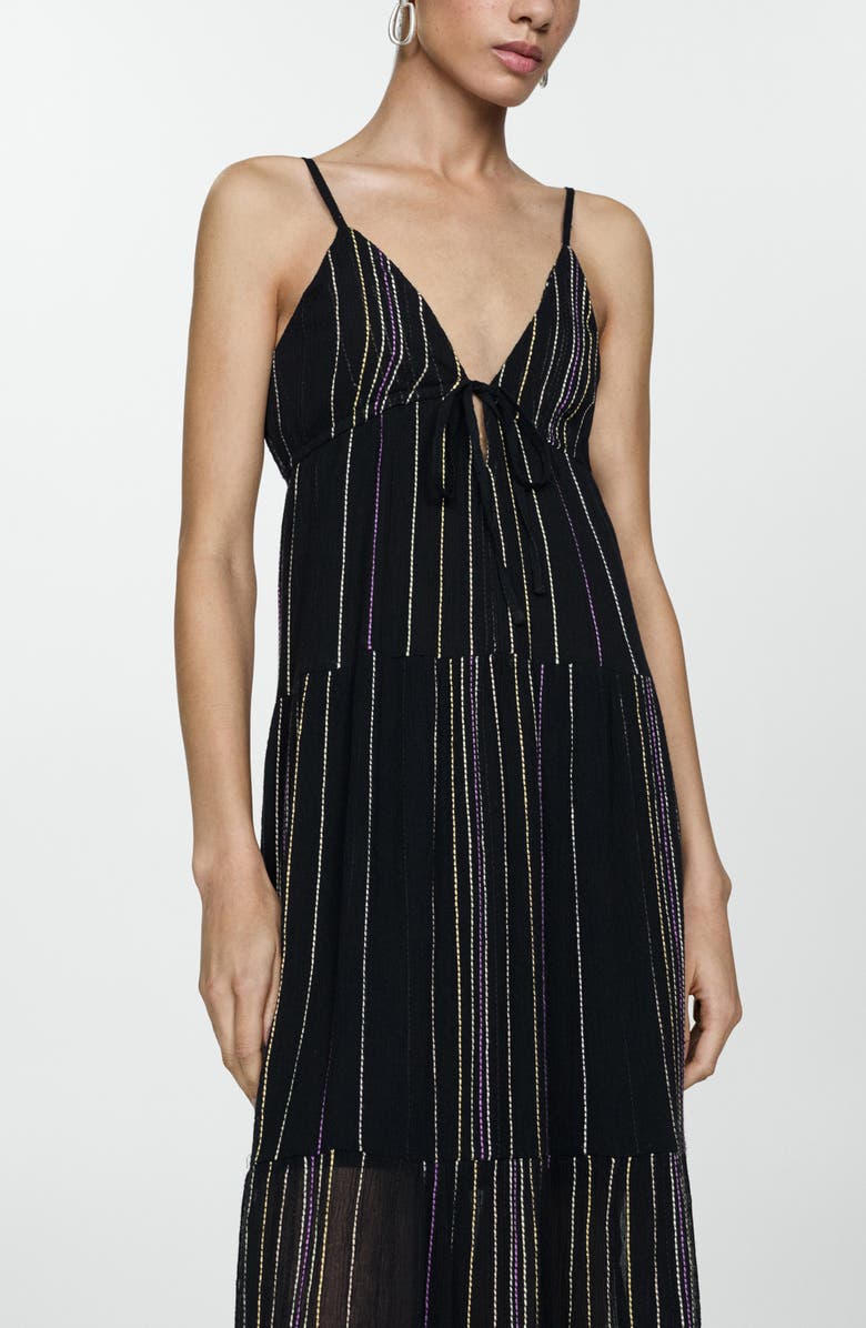 MANGO Dobby Stripe Cotton Blend Sundress, Alternate, color, Black