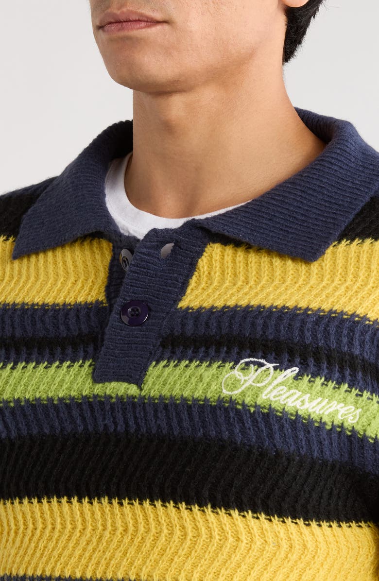 PLEASURES Cooper Stripe Long Sleeve Polo Sweater, Alternate, color, Yellow