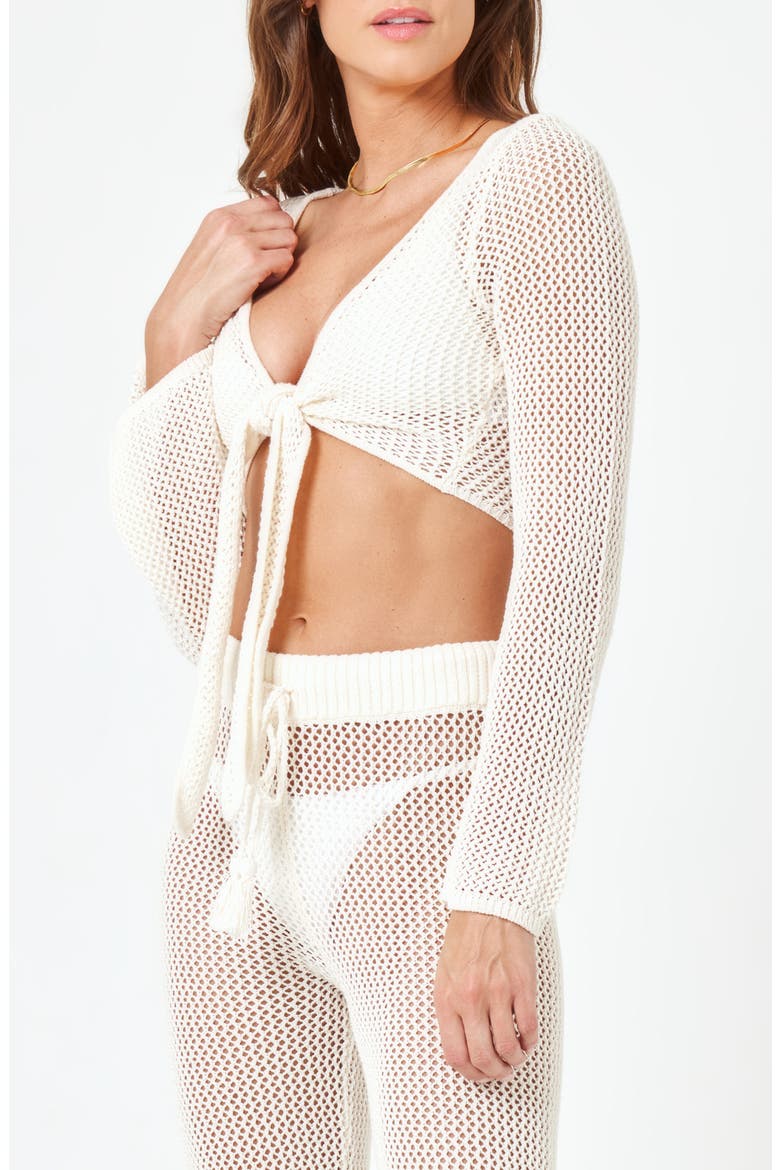 Los Cabos Open Stitch Cover-Up Crop Top, Alternate, color, CREAM