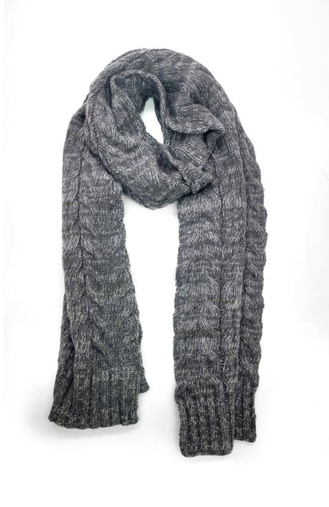 Chunky cable cashmere scarf in melange color