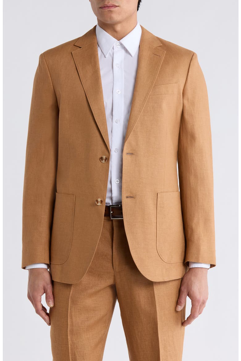 Solid Notch Lapel Linen Sport Coat, Main, color, BROWN SADDLE