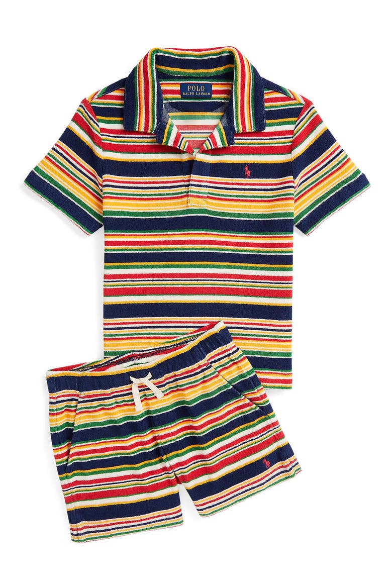 Kids' Stripe Cotton Terry Shorts, Alternate, color, YELLOW
