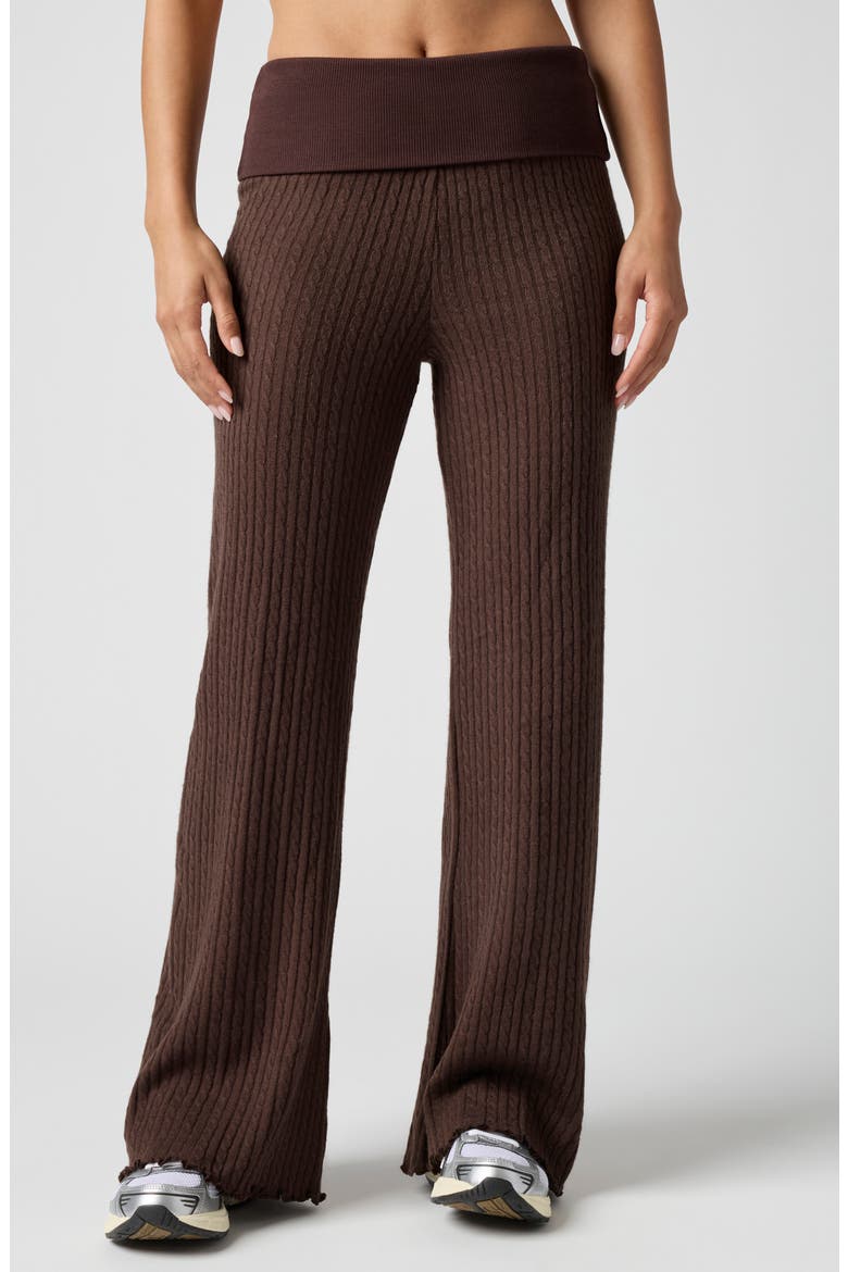 Mini Cable Stitch Foldover Sweater Pants, Main, color, CANYON BROWN