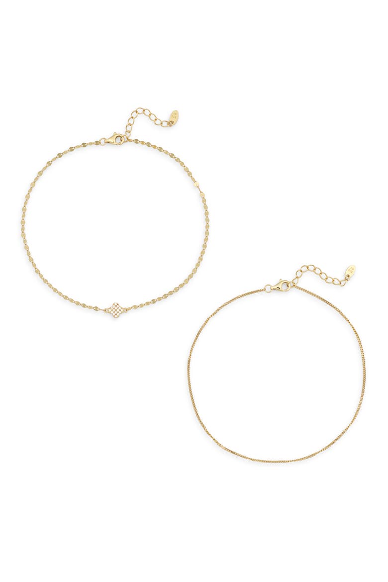 Set of 2 Clover Kiss Cubic Zirconia Anklets, Main, color, GOLD