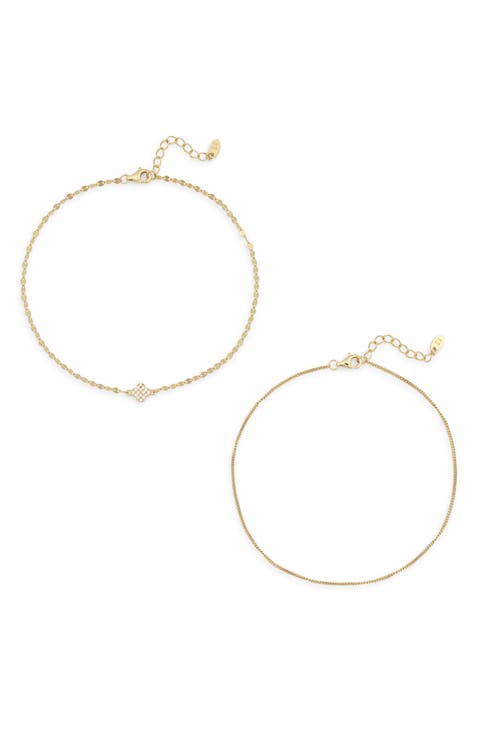 Set of 2 Clover Kiss Cubic Zirconia Anklets