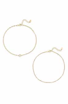 Argento Vivo Sterling Silver Set of 2 Clover Kiss Cubic Zirconia Anklets