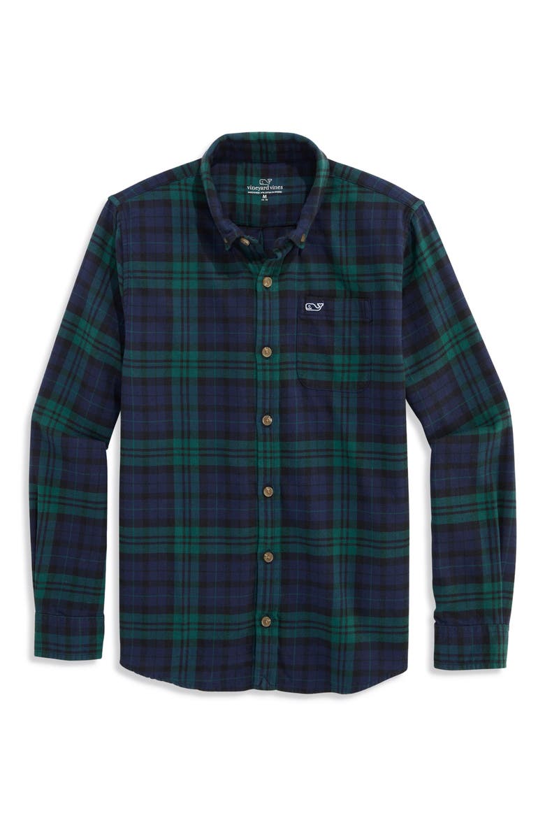 Kids' Blackwatch Plaid Flannel Shirt, Main, color, JET BLACK BLACKWATCH