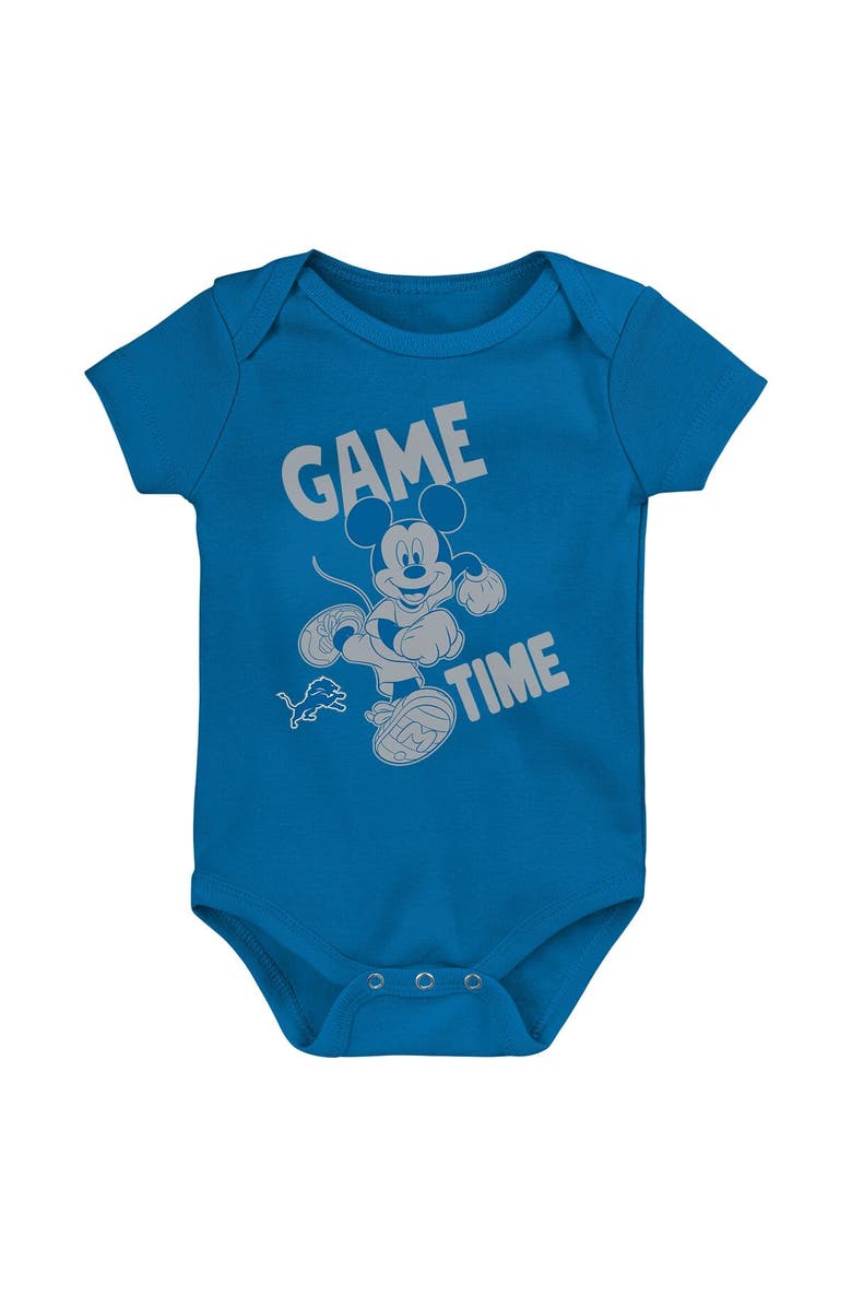 Outerstuff Newborn & Infant Blue/White/Gray Detroit Lions Three-Piece Disney Game Time Bodysuit Set, Alternate, color, 