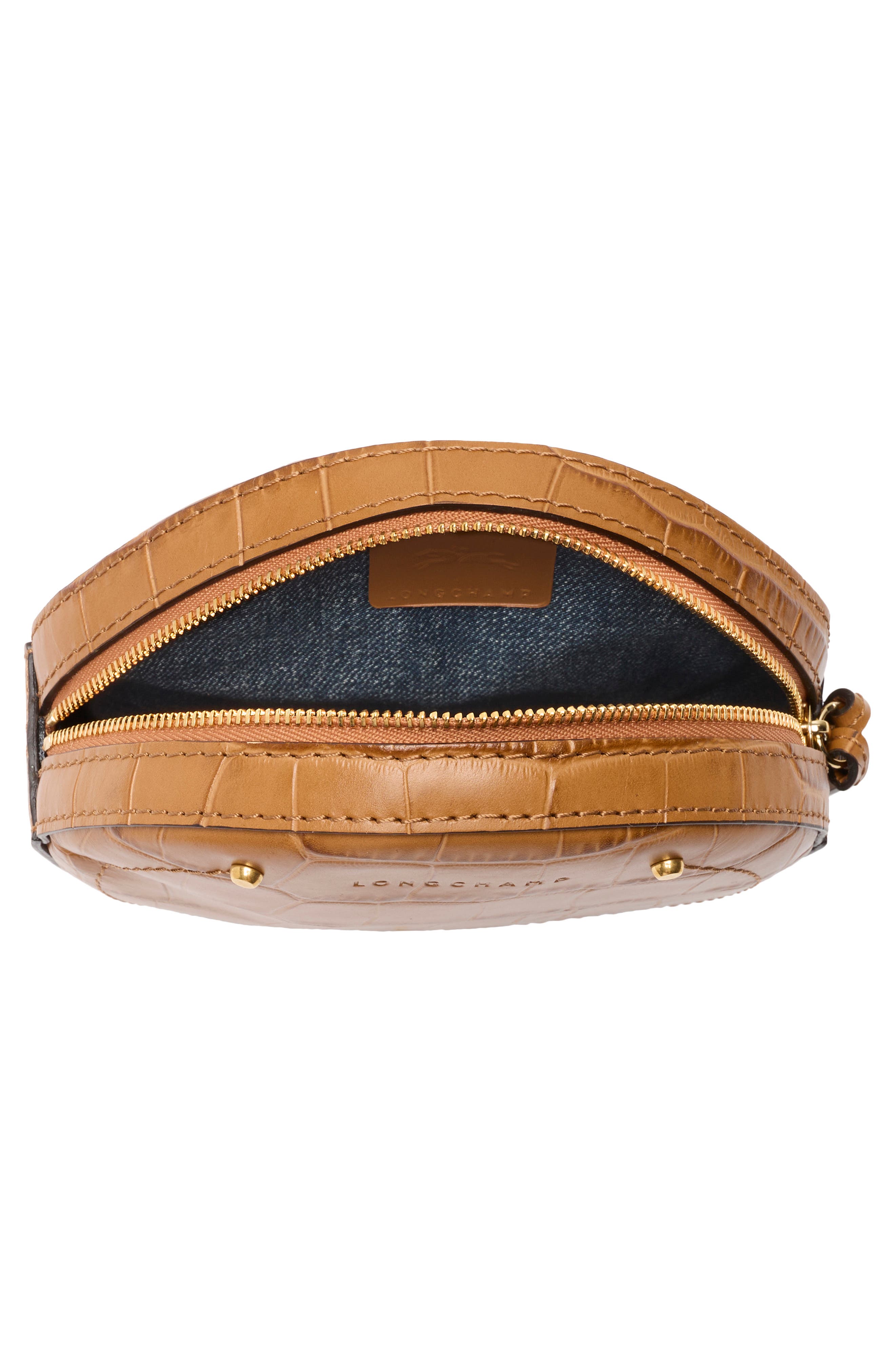 Longchamp Cavalcade Croc-Embossed Round Belt Bag, Alternate, color, Camel