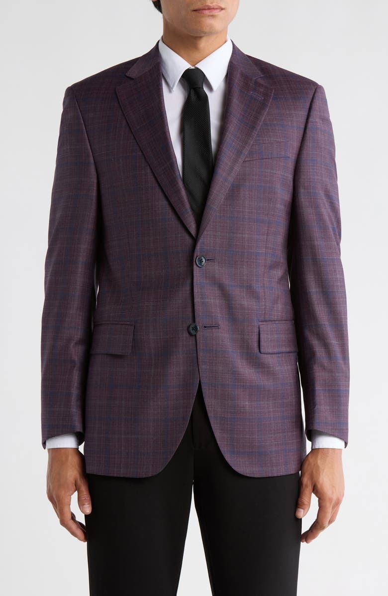 Peter Millar Plaid Wool & Cashmere Blend Sport Coat, Main, color, Maroon / Dark Red