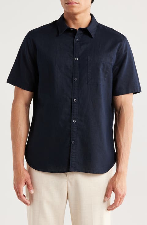 Classic Fit Short Sleeve Linen Blend Button-Up Shirt
