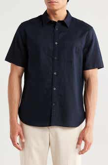 Classic Fit Short Sleeve Linen Blend Button-Up Shirt