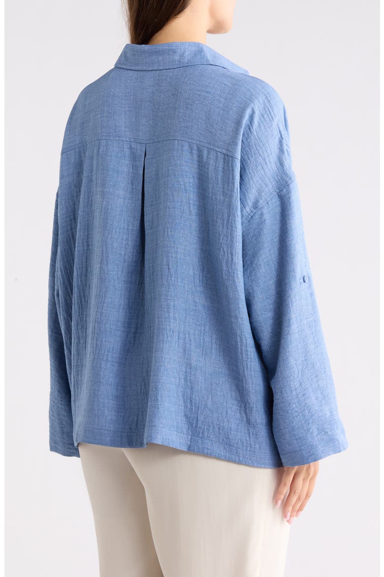 Roll Tab Sleeve Popover Top, Alternate, color, HEATHER CHAMBRAY