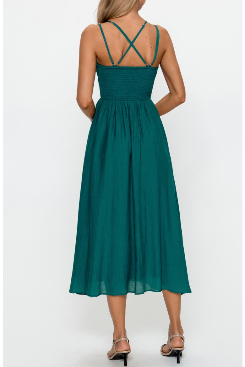 Smocked Strappy Midi Dress, Alternate, color, DARK GREEN