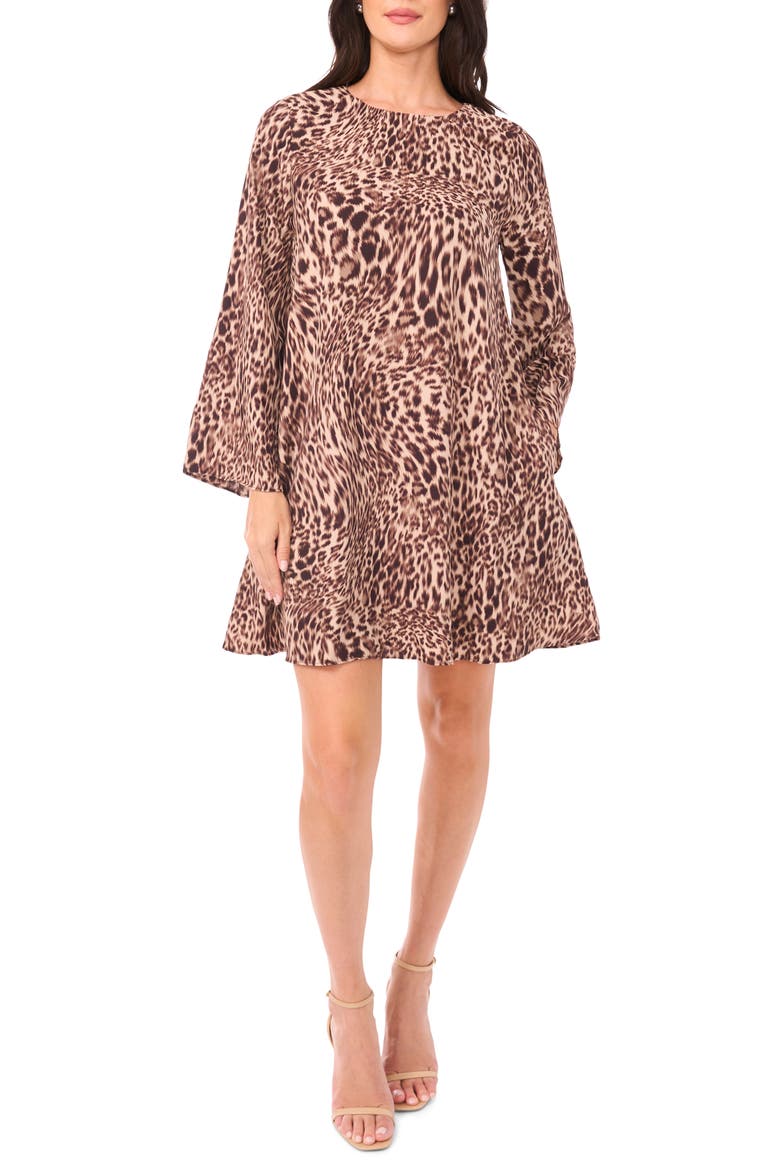 Abstract Leopard Print Long Sleeve Dress, Main, color, RICH TAUPE