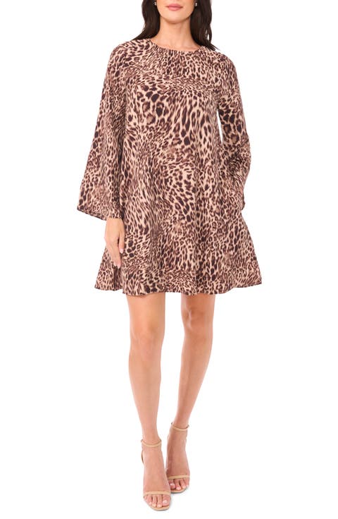 Abstract Leopard Print Long Sleeve Dress