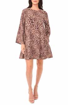 Vince Camuto Abstract Leopard Print Long Sleeve Dress