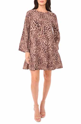 Vince Camuto Abstract Leopard Print Long Sleeve Dress