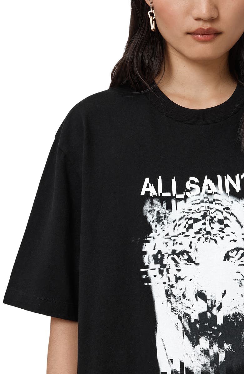 AllSaints Static Graphic Print Cotton T-Shirt Dress, Alternate, color, Black