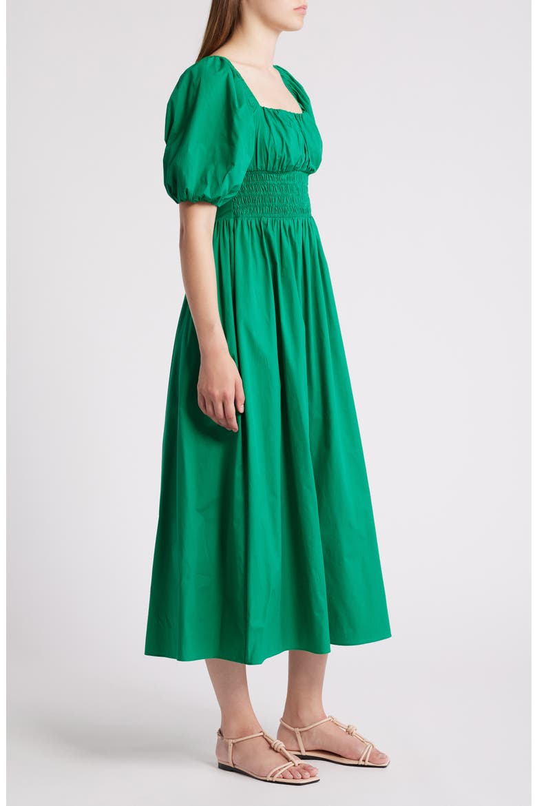 Smocked Puff Sleeve Midi Dress, Alternate, color, GREEN MEDIUM