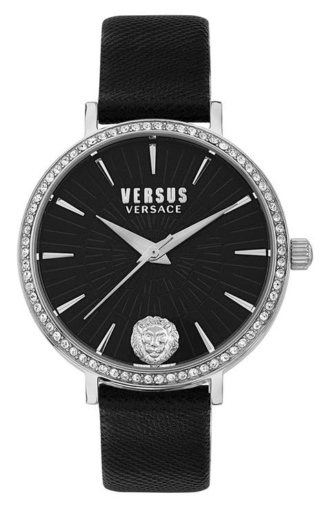 Mar Vista Three-Hand Quartz Swarovski Pavé Leather Strap Watch, 34mm