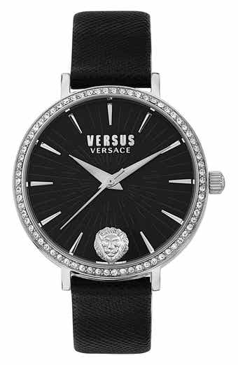 VERSUS Versace Mar Vista Three-Hand Quartz Swarovski Pavé Leather Strap Watch, 34mm