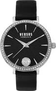 VERSUS Versace Mar Vista Three-Hand Quartz Swarovski Pavé Leather Strap Watch, 34mm