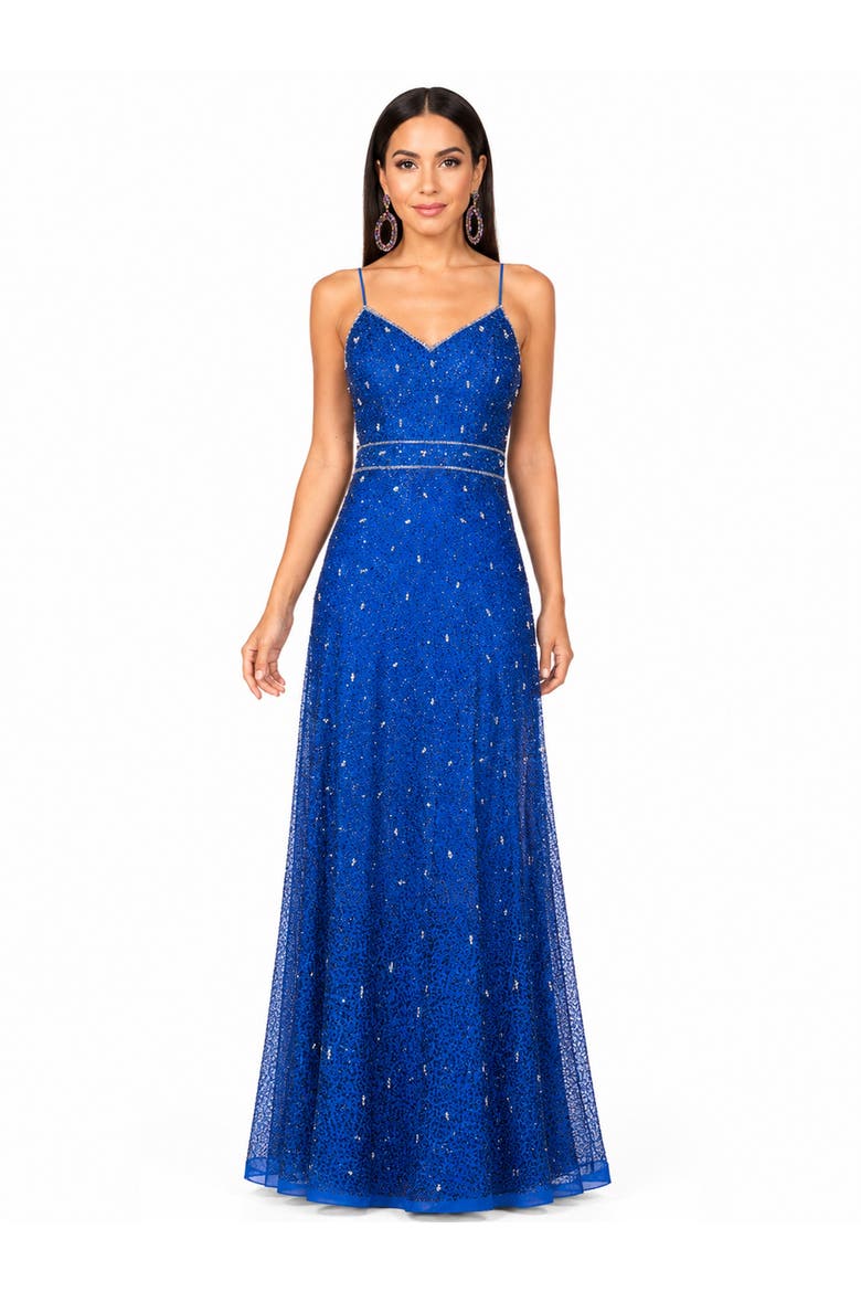 Beaded Faux-Wrap V-Neck Bridal Gown, Main, color, Blue Ombre