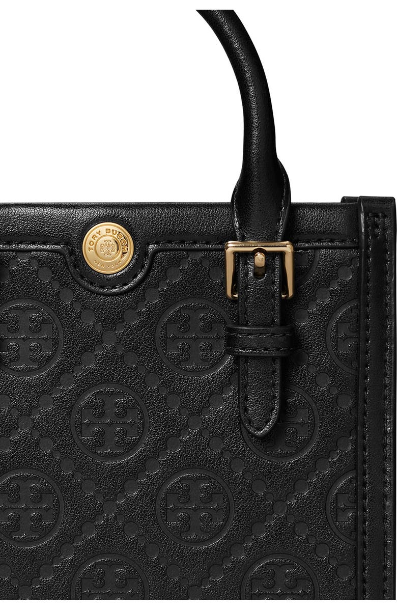 Tory Burch Mini T Monogram Debossed North/South Tote, Alternate, color, Black