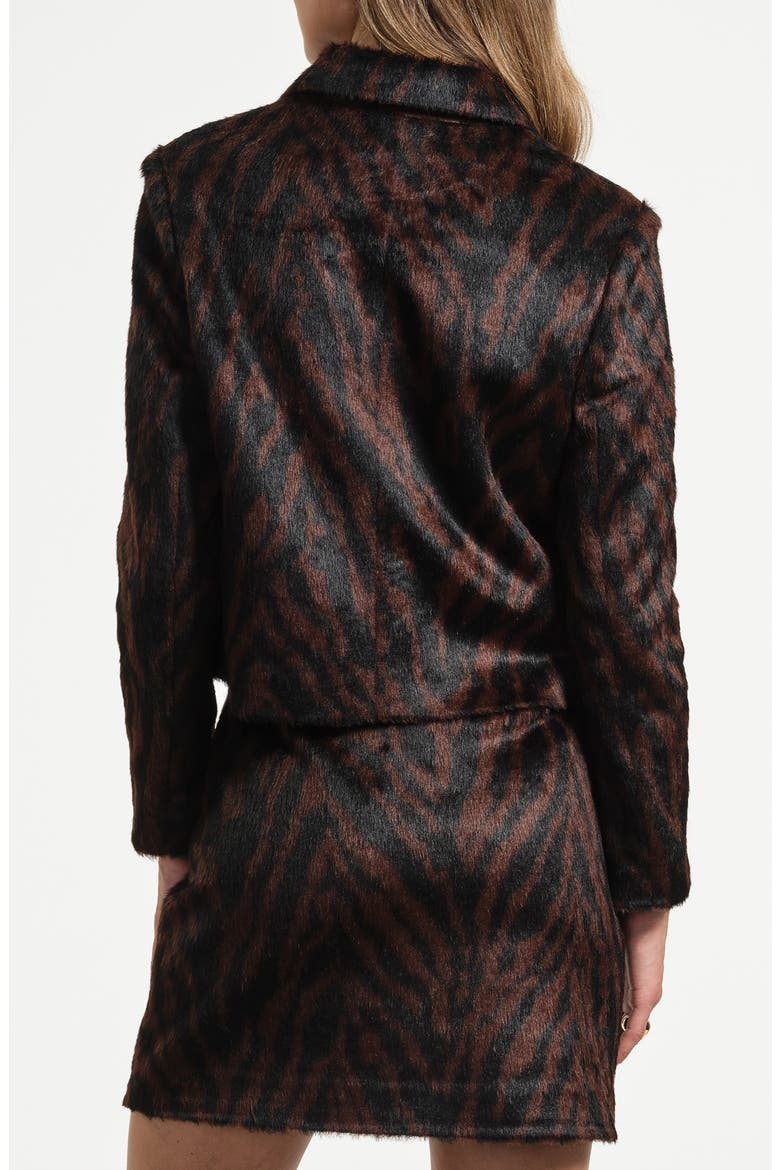 Faux Fur Crop Jacket, Alternate, color, BROWN ZEBRA