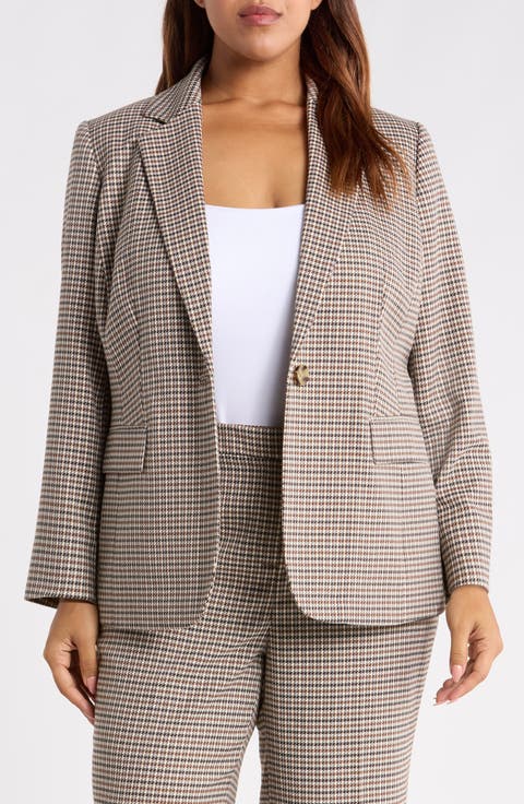 Houndstooth One Button Blazer