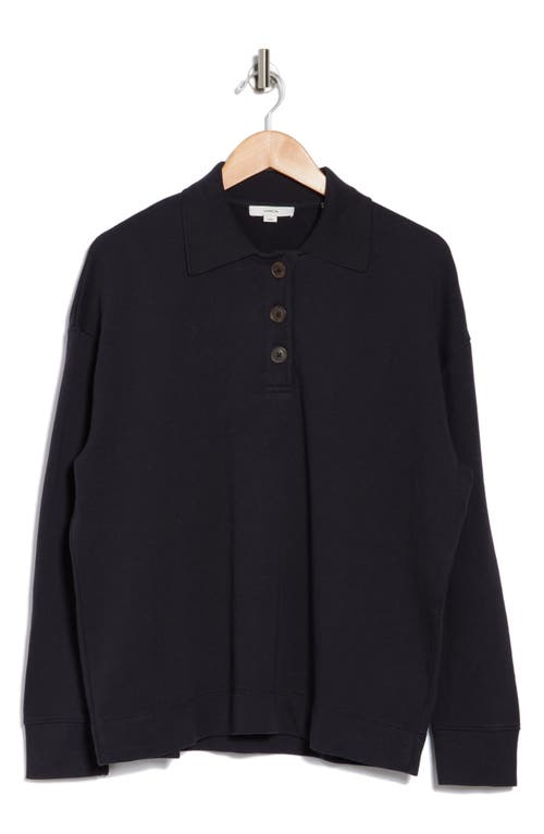Shop Vince Long Sleeve Cotton Rib Polo In Coastal