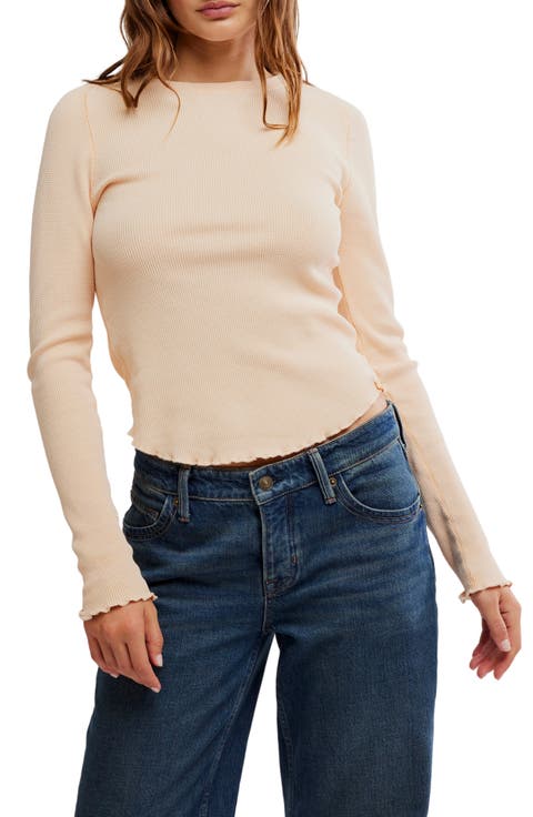 Easy Does It Long Sleeve Waffle Knit Cotton T-Shirt