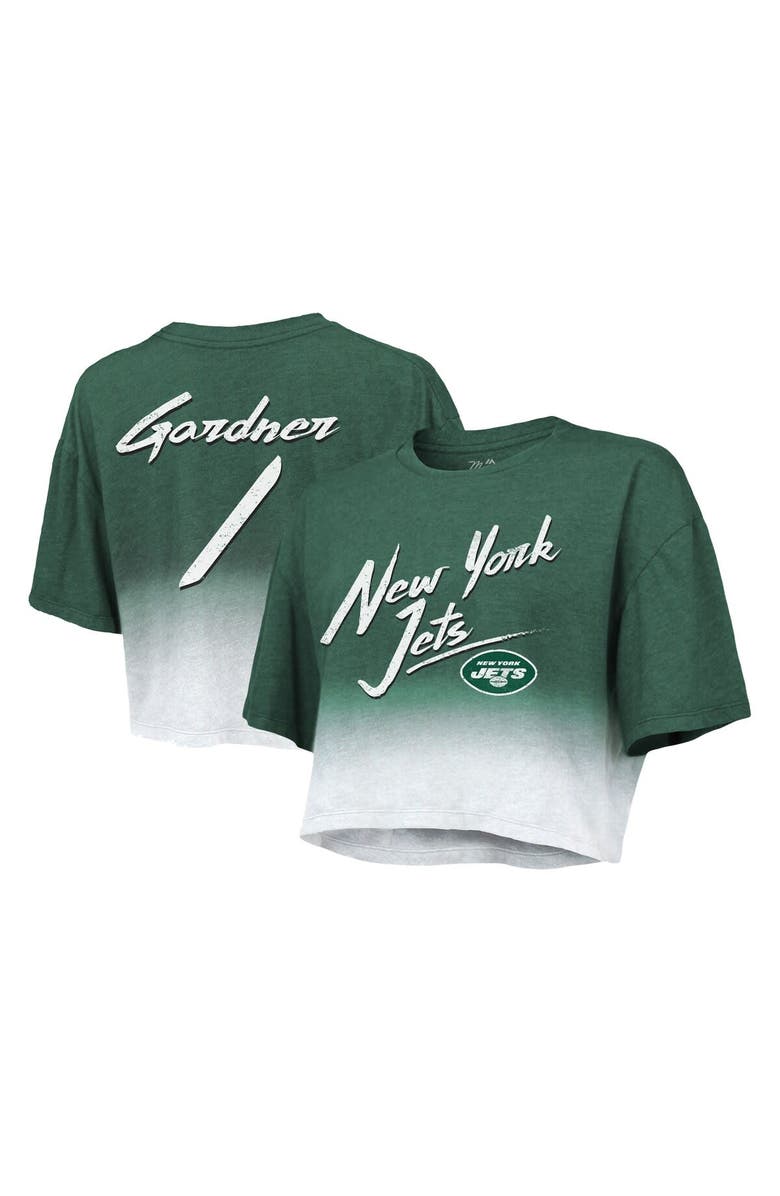 Majestic Threads Women's Majestic Threads Ahmad Sauce Gardner Green/White New York Jets Dip-Dye Player Name & Number Crop Top, Alternate, color, 
