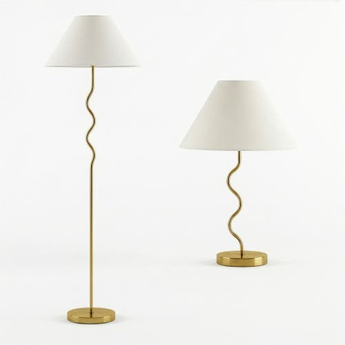 Brightech Squiggle Led Floor Lamp + Table Lamp Bundle, Set Of 2 In Gold
