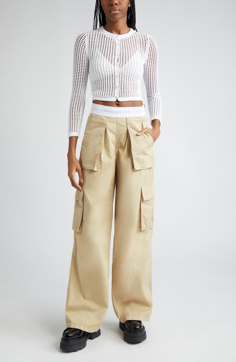 Alexander Wang Rave Logo Waist Cotton Cargo Pants, Alternate, color, 