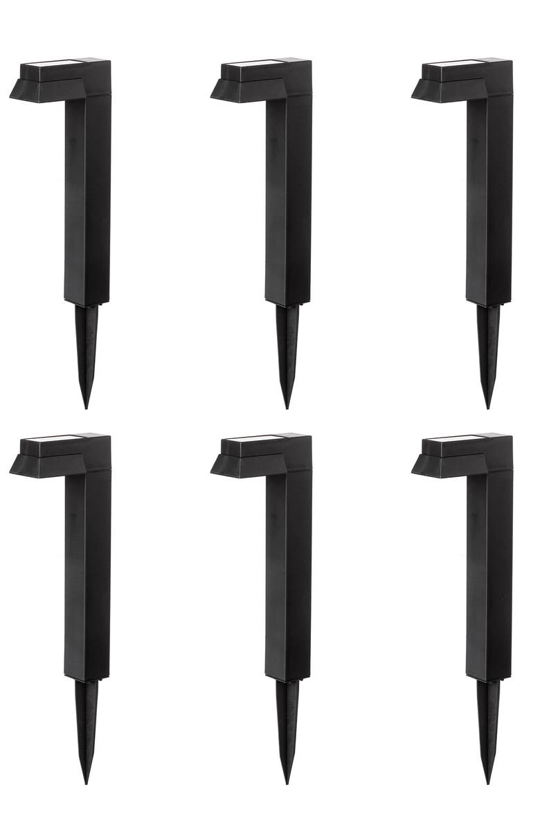 Glitzhome Set of 6 Solar Powered SMD LED Pathway Ground Light, Alternate, color, Black