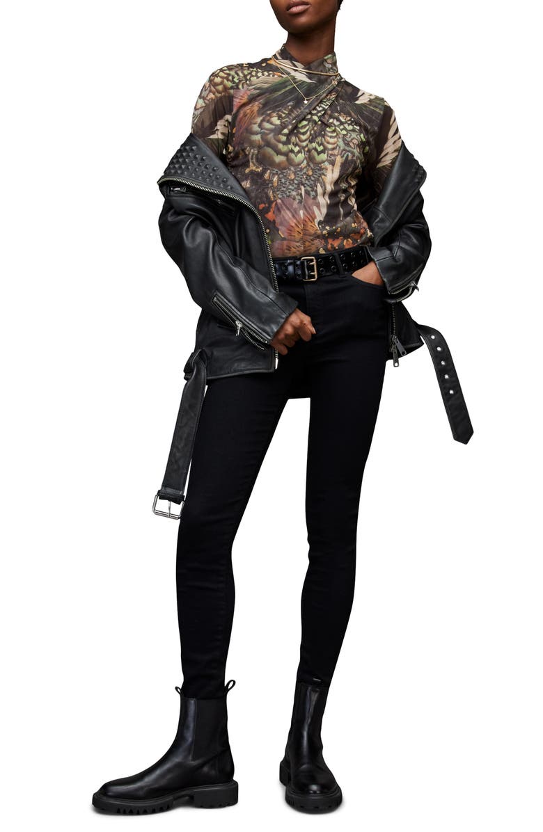 AllSaints Tia Gene Print Mesh Turtleneck, Alternate, color,