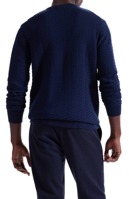 Bugatchi Pyramid Stitch Merino Wool & Silk Crewneck Sweater In Blue