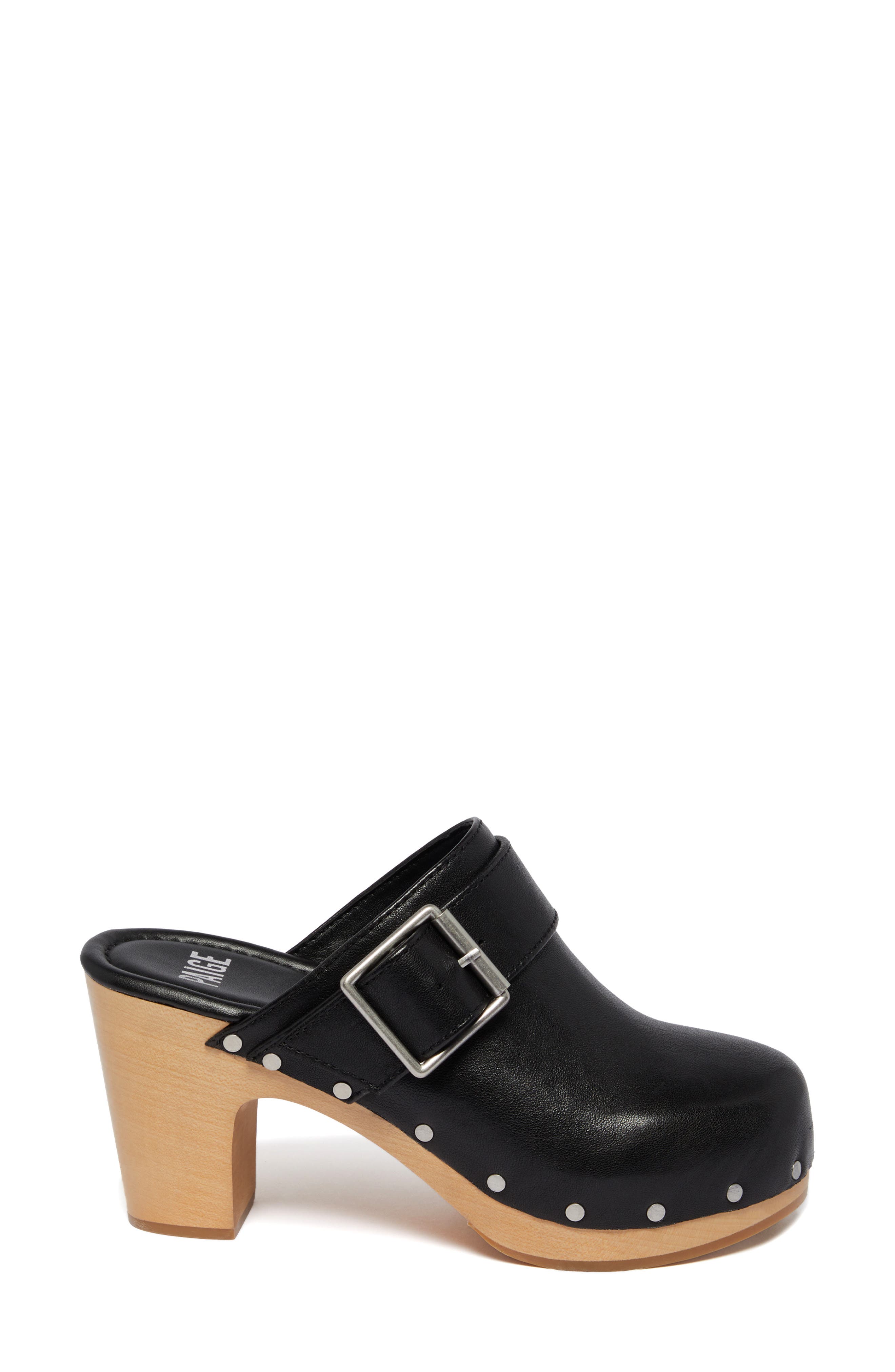 PAIGE Rosie Leather Studded Clog, Alternate, color, Black