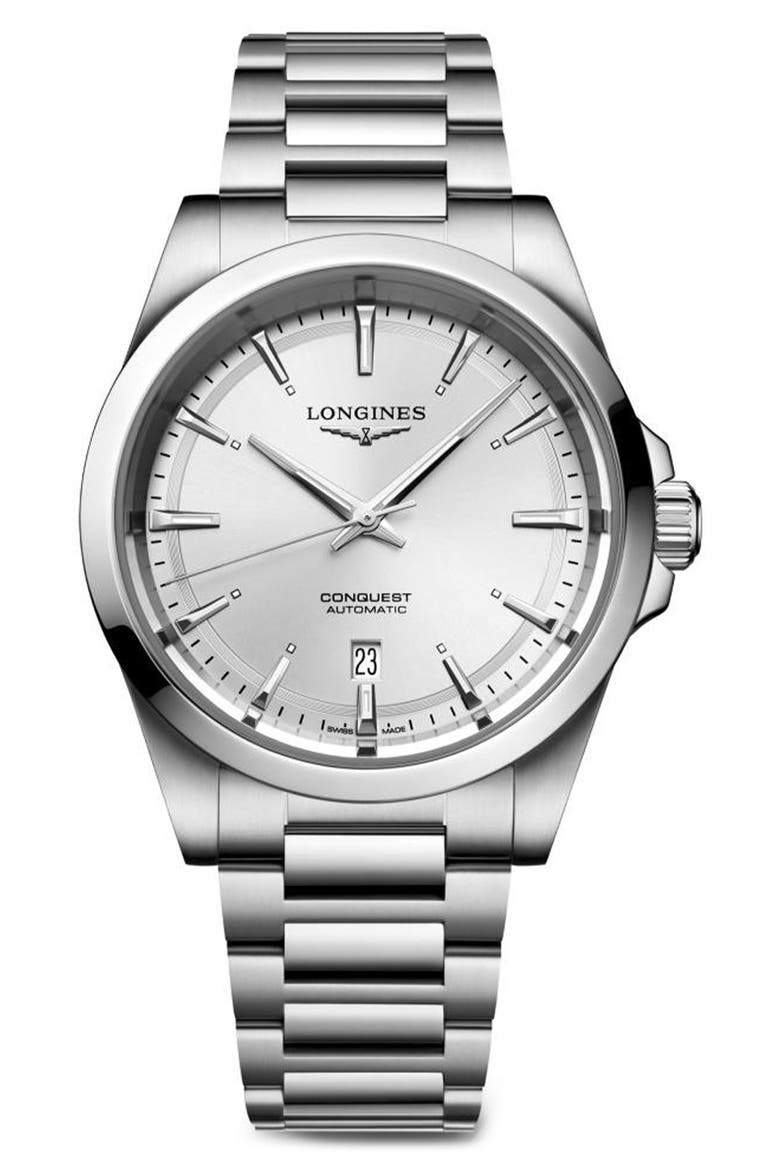 Conquest Automatic Bracelet Watch, 41mm, Main, color, SILVER