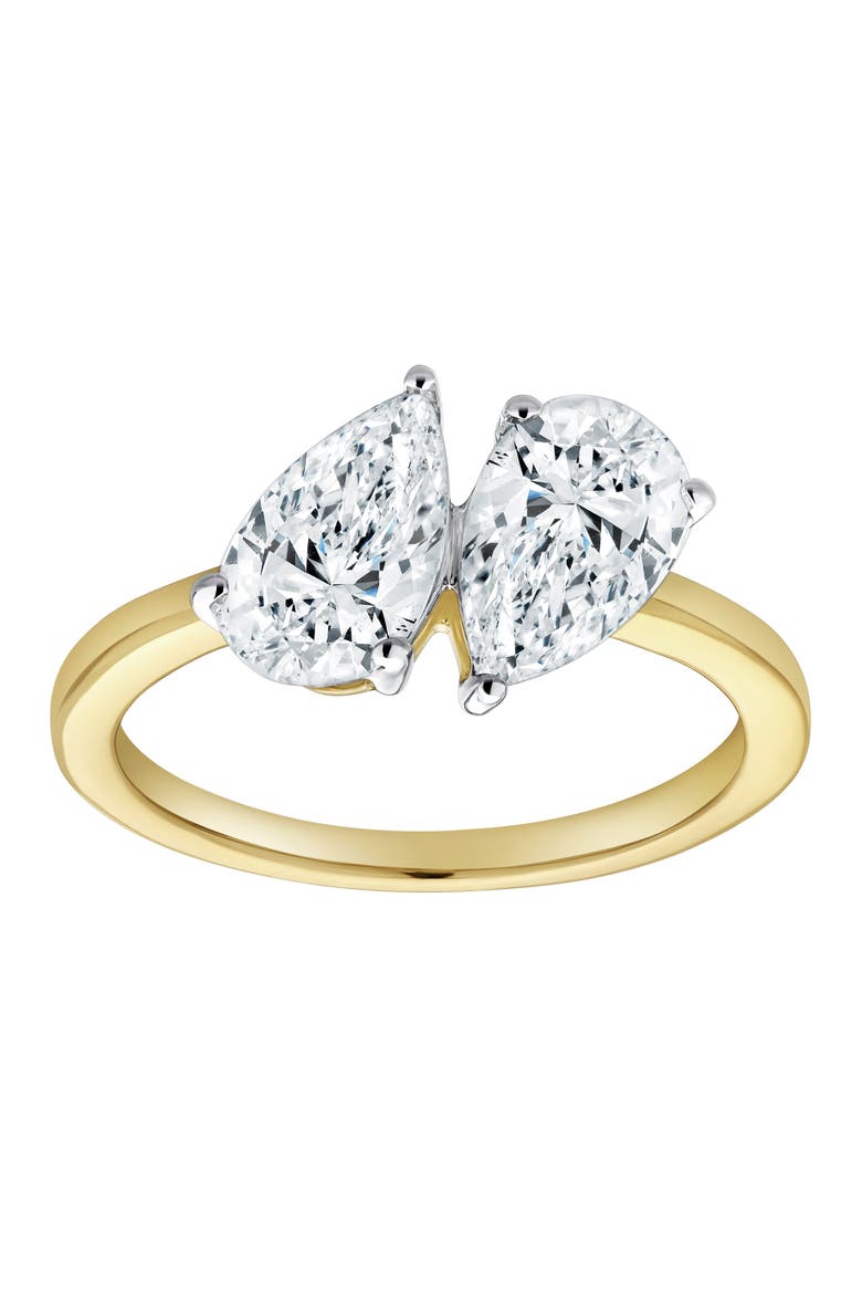 Twin Flames 14K Gold Pear Cut Lab Grown Diamond Toi et Moi Ring - 2 ct, Main, color, 14K Yellow Gold